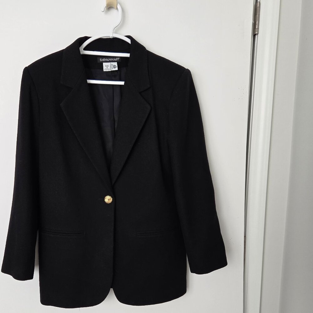 NWOT Savannah Blazer Jacket Gold Button Wool Business Jeans Black Women 8